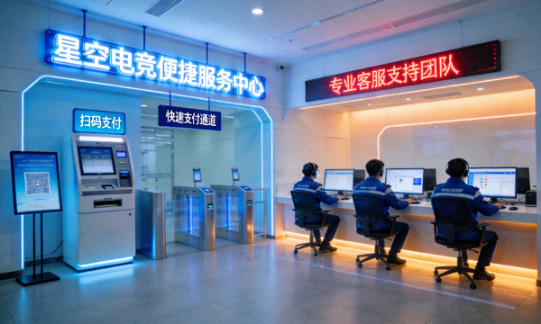 星空电竞便捷服务中心，展示快速支付通道与专业客服支持团队